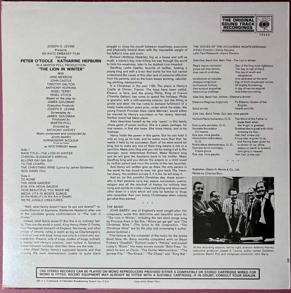 Lion in Winter ORIGINAL UK Vinyl LP John Barry Katharine Hepburn Peter O'Toole - Image 2 of 4