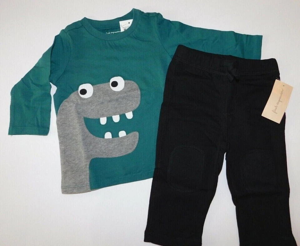 Camiseta y Pantalones First Impressions Bebé Niño Verde Negro TALLA 6-9M Dinosaurio NUEVO Foto 3 de 4