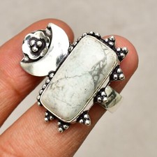 Howlite Gemstone Handmade 925 Sterling Silver Jewelry Ring Size 7