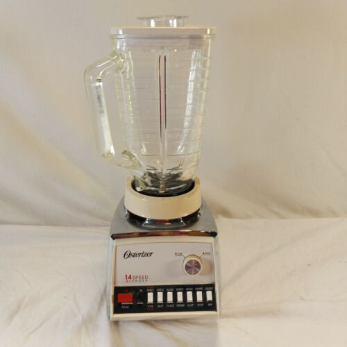 Vintage Osterizer 14 Speed Blender Chrome Look & White  5 Cup Glass Pitcher USA - Bild 1 von 10
