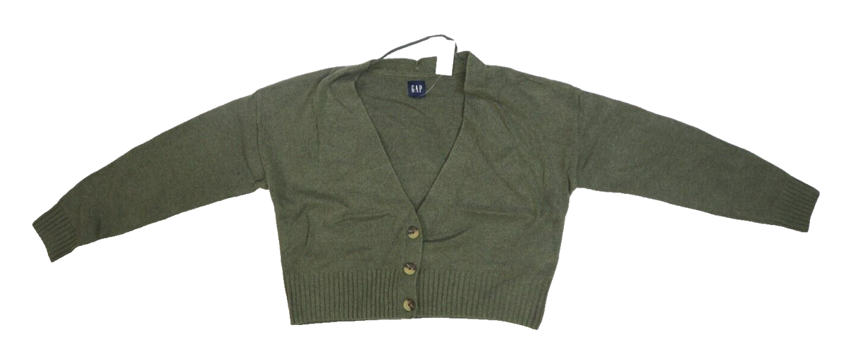 Gap Long Sleeve CashSoft Cropped Cardigan Olive Heather