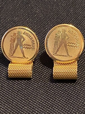 Vintage Dante  Aquarius  Zodiac Sign  Gold-tone Cufflinks With Mesh Wraps