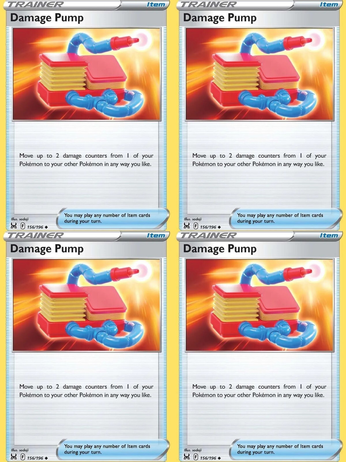 4x Pokemon Damage Pump Playset Trainer Card 156/196 Lost Origin NM