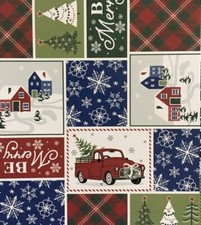 Christmas Patchwork PEVA Vinyl Flannel Backed Tablecloth Various Size Multicolor