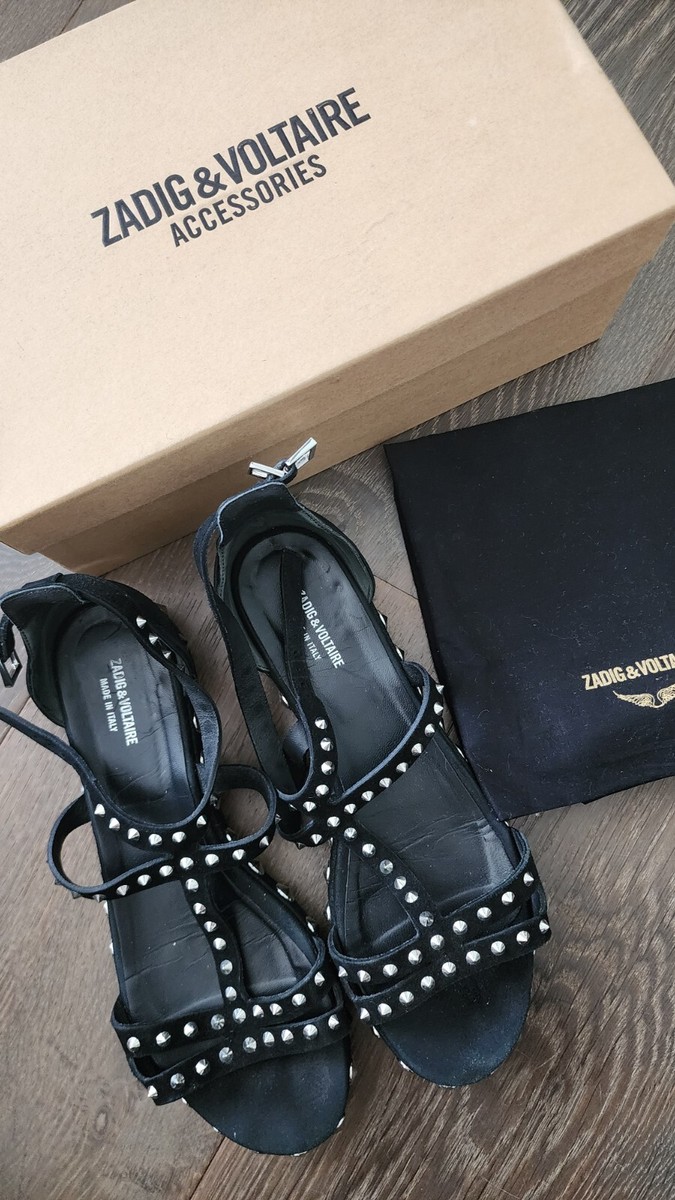 Zadig & Voltaire Spike Black Suede Studded Sandals SIZE 39