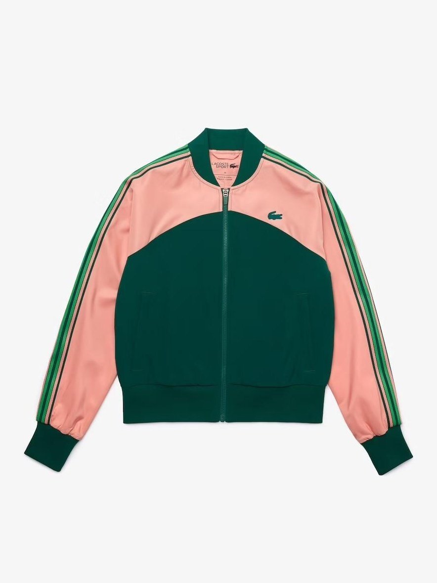 No.223 LACOSTE トラックジャケット☆pink×green☆ Lacoste Women's Sport Loose Fit Colorblock Zip Teddy Jacket