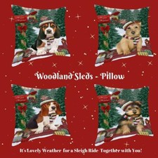 Christmas Woodland Sled Dog Cat Pet Photo Throw Decorative Pillow 18x18 In