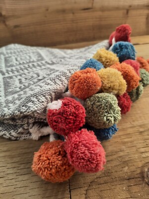 Große Baumwolle Überwurf Decke recycelt Bommel Schlafsofa Boho weich Wohndeko UK