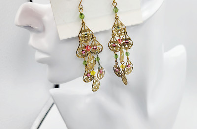 So Wear It Declare It Women's Gold Tone Metal Dangle Drop Beaded Boho Earrings
