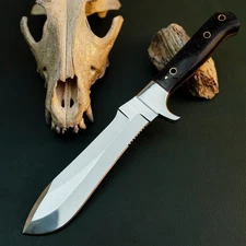 Gift-Ready 10.5" Damascus / Steel Knife Full Tang Hunt it Hunt + Leather Sheath