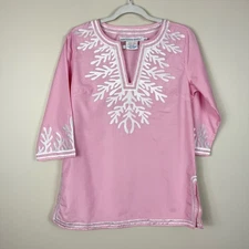 Gretchen Scott Designs Embroidered Pinstripe Pink White Tunic The Reef Small
