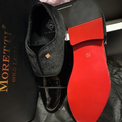 Moretti Gold Label Men's Black Glitter Dress Loafer Slip-On Red US 10