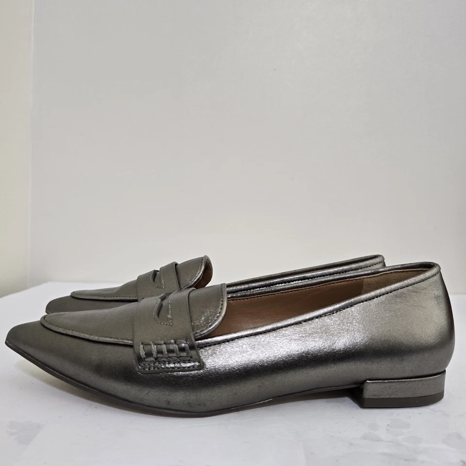 Mocasines acolchados de cuero metálico de lujo con punta escarlata TALBOTS talla 7,5 peltre Foto 2 de 4