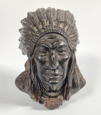 VTG 1940s Native American Chief Metal Bust Salt Lake City Mormon Temple Souvenir