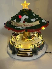 St Nicholas Square Christmas Village Tree Carousel w/Box & AC Adapter Works
