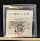 1942  Coin Mart Graded Canadian,  10  Cent, **AU-50**