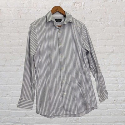 Marc Anthony Slim Fit Striped Button Down Dress Shirt Blue Purple 15.5 32/33