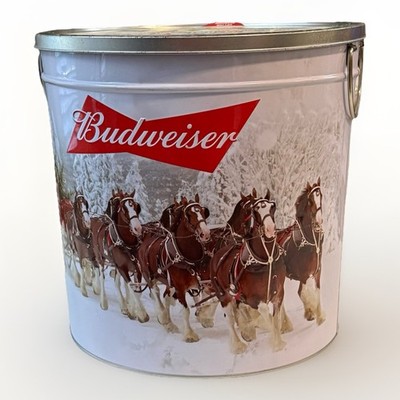 Budweiser Clydesdales Keepsake Tin Bucket Holiday Popcorn Can 2019 Man Cave 11 