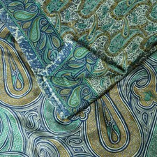 Sanskriti Vintage Saree Green Soft Pure Silk Paisley Print Sari 6Yd Craft Fabric