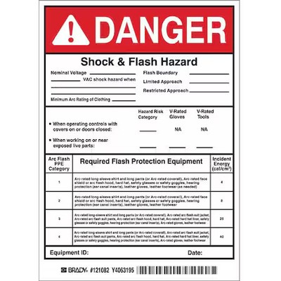 Brady 121082 Arc Flash Protection Label, 7 In. H, Pk5