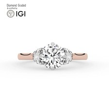 Round Diamond Trilogy Ring 18k Rose Gold Labgrown 1.95 Ct Solitaire