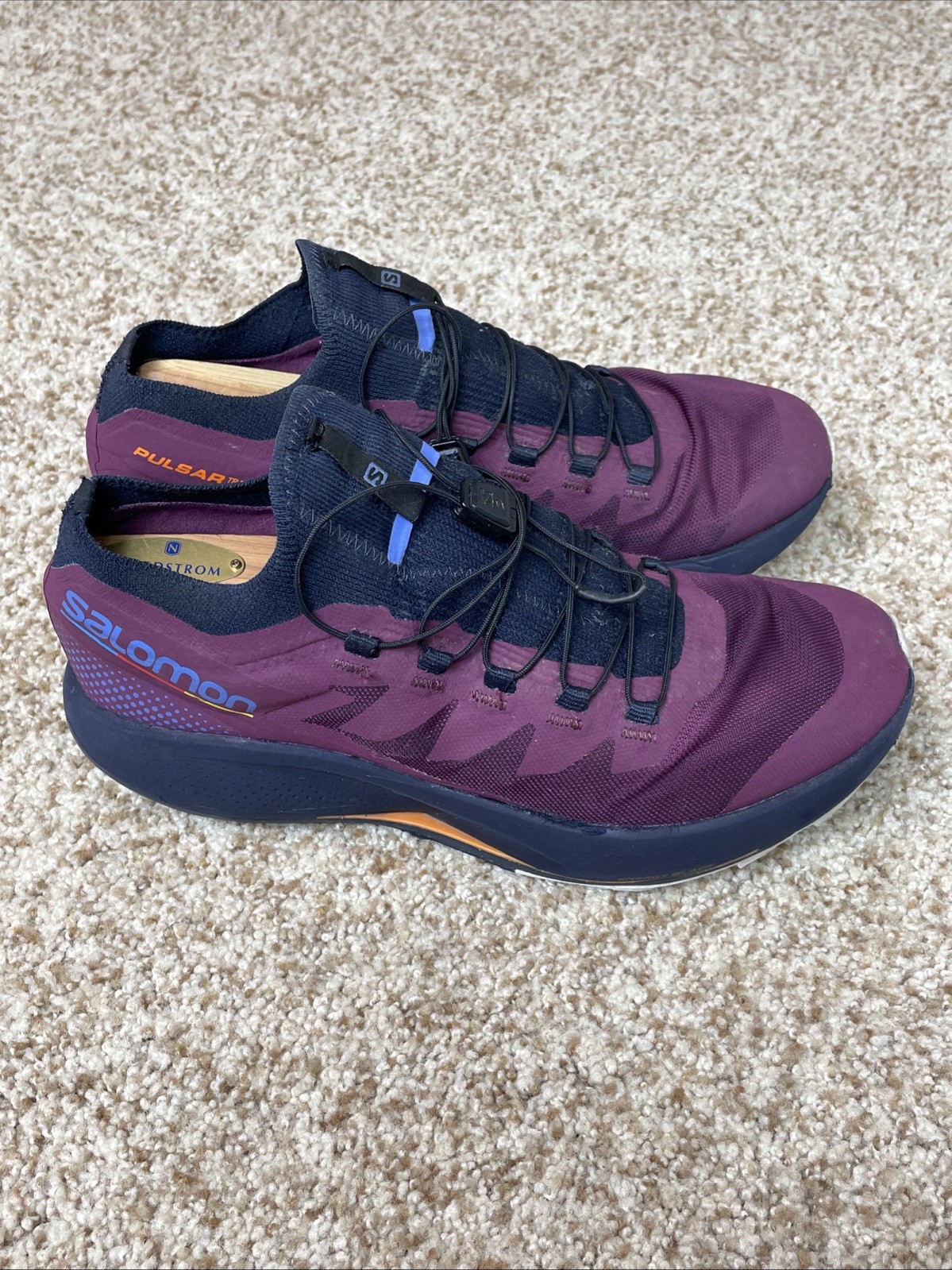 Scarpe da corsa Salomon da donna taglia 9 5 Pulsar Trail Pro vino uva notte cielo trail