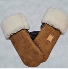 Handcrafted Genuine Leather Floral Embossed Mittens Youth Size Large