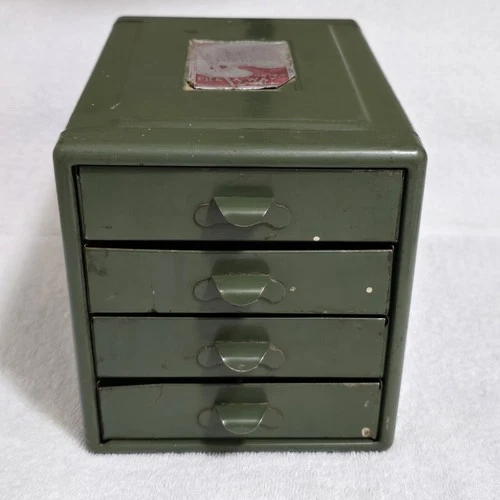 Vintage Mini File-A-Way Chest Industrial Steelmasters Metal 4 Drawer Box Green