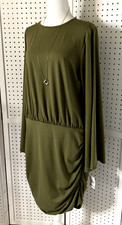 BooHoo Plus Ruched Dress Olive Sz 14 NEW Batwing Sleeves Pullover