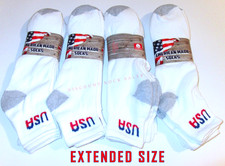 12 Pairs BIG Mens USA Logo White Cushioned Cotton Ankle Socks US Made Slight IR