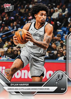 2025-26 Topps Now NBA DYLAN HARPER Spurs RC #80!  Career High 22-point outing!