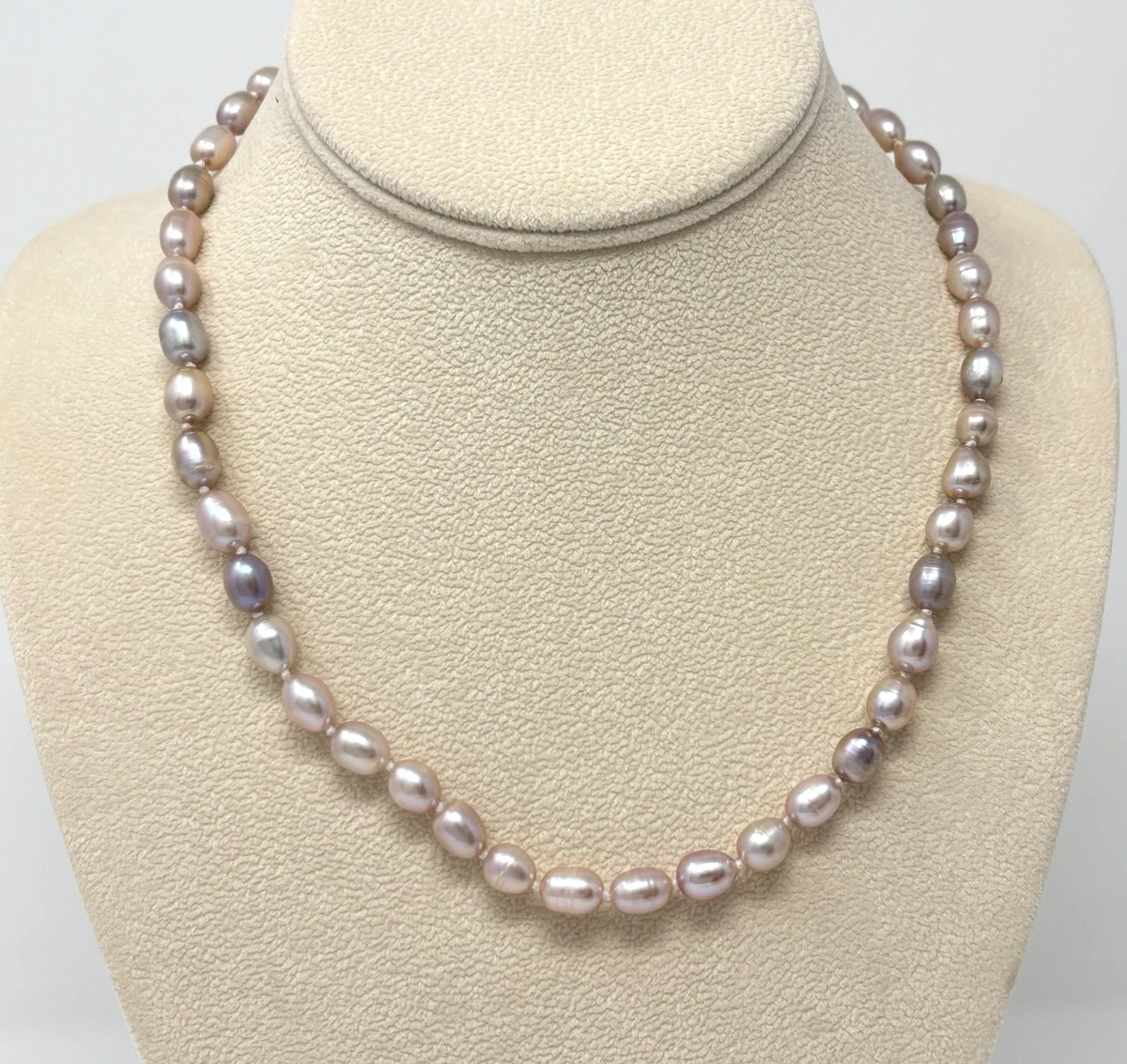 Natural Freshwater Pearl Necklace With Silver Rose Clasp - UK