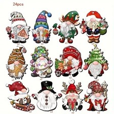 24 Pieces Christmas Gnome Wooden Ornaments Wood Hanging Decorations for Xmas