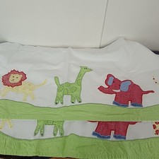Pottery Barn Kids Valance Pair Safari Animals White Green Lion Giraffe 17 x 41