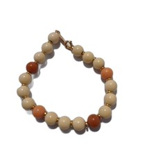 Vintage Napier Child  s Bracelet 6.5  Ivory Peach Beads Gold Tone Signed