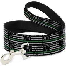 Dog Leash Thin Green Line Flag Weathered Black/Gray/Green WIDE 1.5"