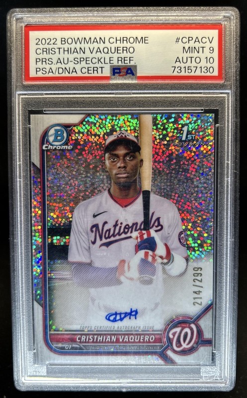 2022 Bowman Chrome Cristhian Vaquero Auto Speckle Refractor 1st #/299 PSA 9/10
