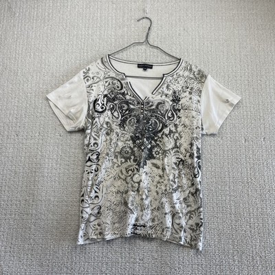 Y2K 2000s Grunge Goth V Neck Shirt Emo Cyber Distressed Affliction Wom Sz L