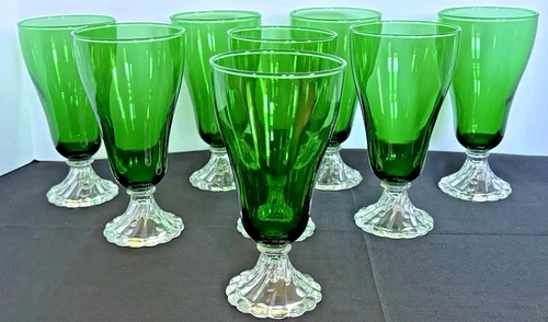 Set of 8 VTG Anchor Hocking Berwick Boopie Green 12 oz. Iced Tea Goblets 6.75” T