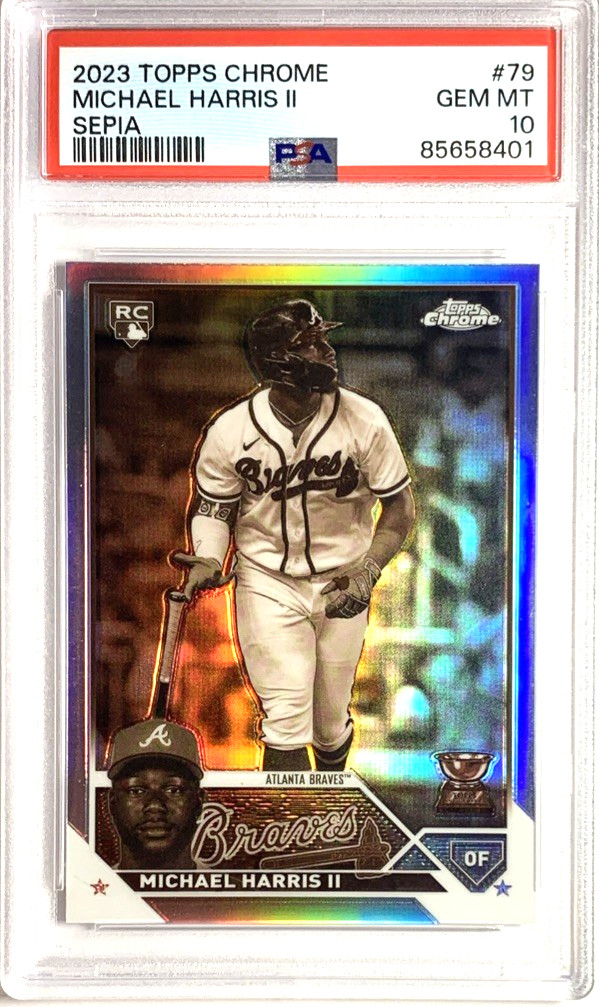 2023 TOPPS CHROME SEPIA REFRACTOR #79 MICHAEL HARRIS II ROOKIE CARD RC PSA 10