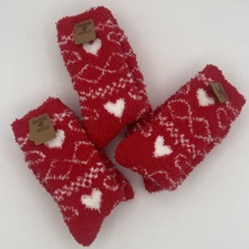 PINK Victoria’s Secret Fuzzy Socks 3 Pairs Red White Hearts Soft Cozy Warm Women