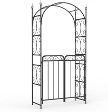 Heavy-Duty Garden Arch Arbor Metal Trellis w/Double Doors For Climbing Flowers