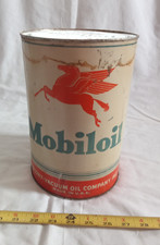vintage 1960s Mobiloil artic special 5 Quart Oil Can with no bottom, 9.5" tall.