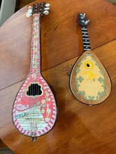 Greek bouzouki or mandolin music boxes, Set of two, one plays music