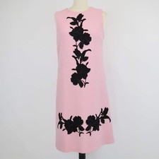 Dolce & Gabbana Pink Wool Floral Applique Midi Dress