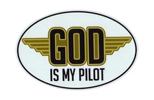 Magnetic Bumper Sticker - God Is My Pilot (Gold Wings) - Oval Religious Magnet