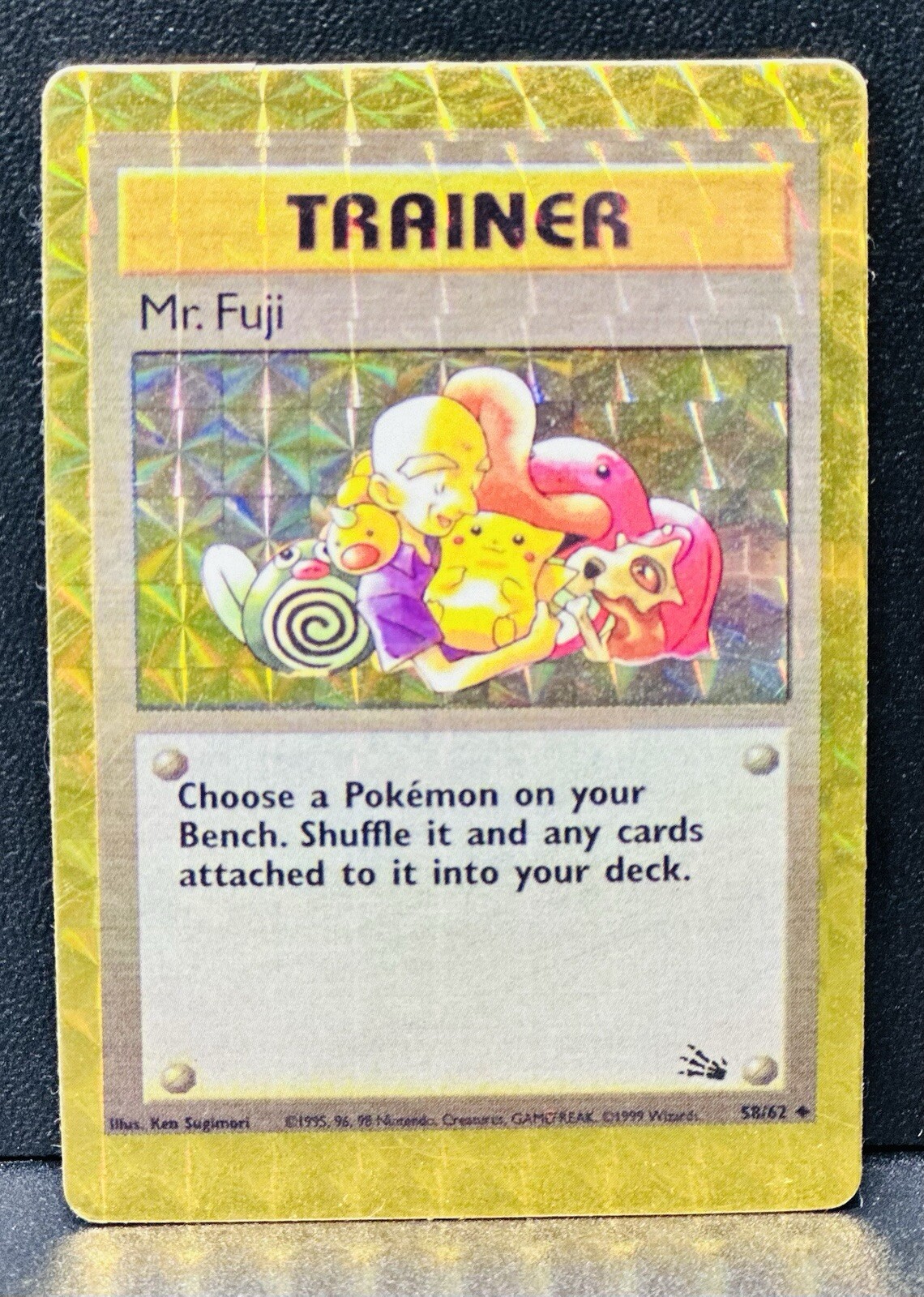 1999 Trainer Mr. Fuji 58/62 Fossil Uncommon Pokemon Card Vintage Sticker