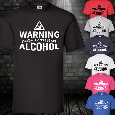 Warning May Contain Alcohol T-Shirt für Karneval Fasching Kostüm Alkohol S-5XL