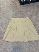 Ann Taylor LOFT Tan Pleated Skirt School Girl Button Beige Size 4 6
