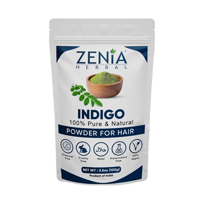 100g Zenia Natural Indigo Powder (Indigofera Tinctoria) Hair/Beard Dye Color